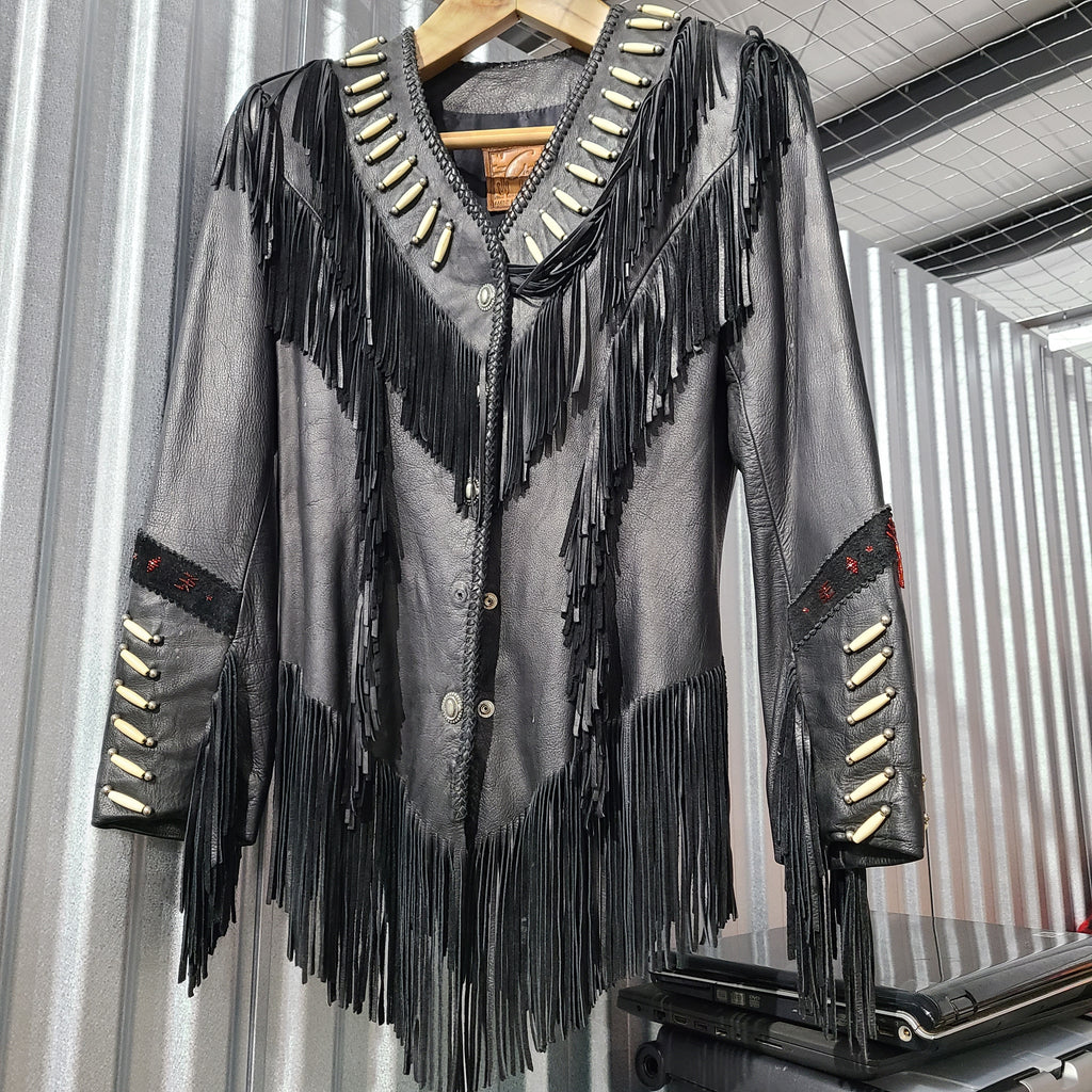Lovely black fringe leather jacket